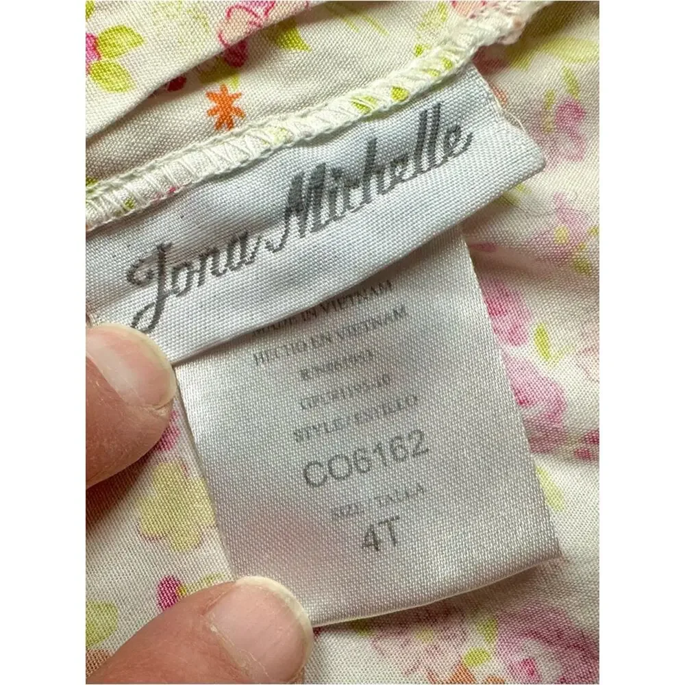 Vintage Jona Michelle Toddler Girls Floral Dress Pink White Size 4T